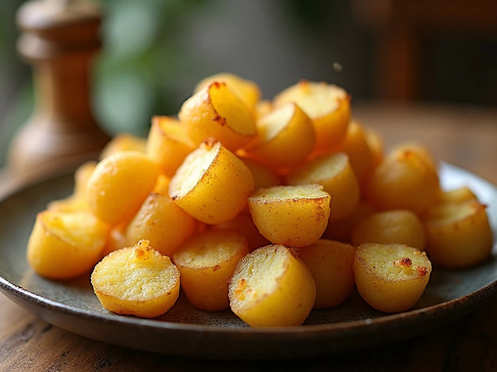 Golden crispy smashed potatoes arranged on a serving platter