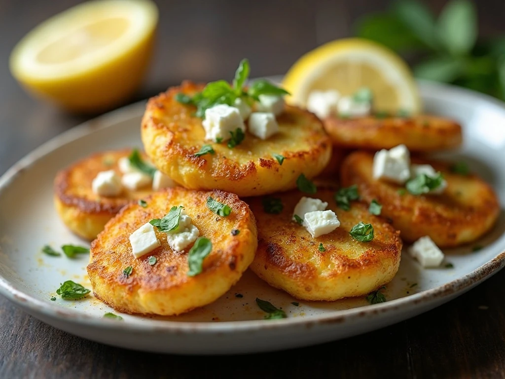 Golden smashed potatoes finished with feta, herbs, and lemon