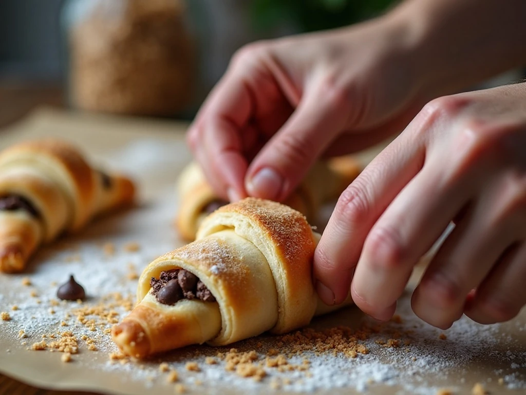 Filling crescent dough with marshmallow and chocolate chips