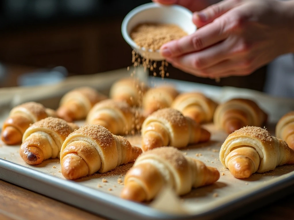 Crescent rolls sprinkled with graham cracker crumbs before baking