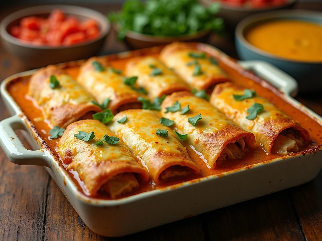 Smothered baked chicken burritos covered in creamy green chile sauce and melted cheese