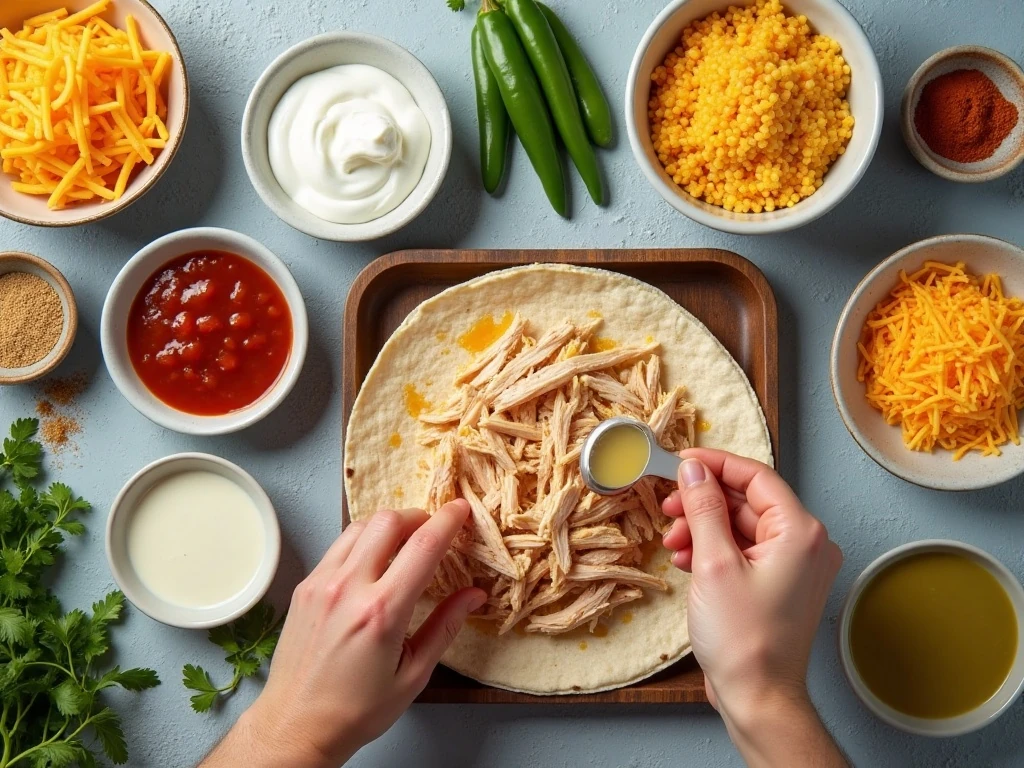 Ingredients for easy smothered baked chicken burritos