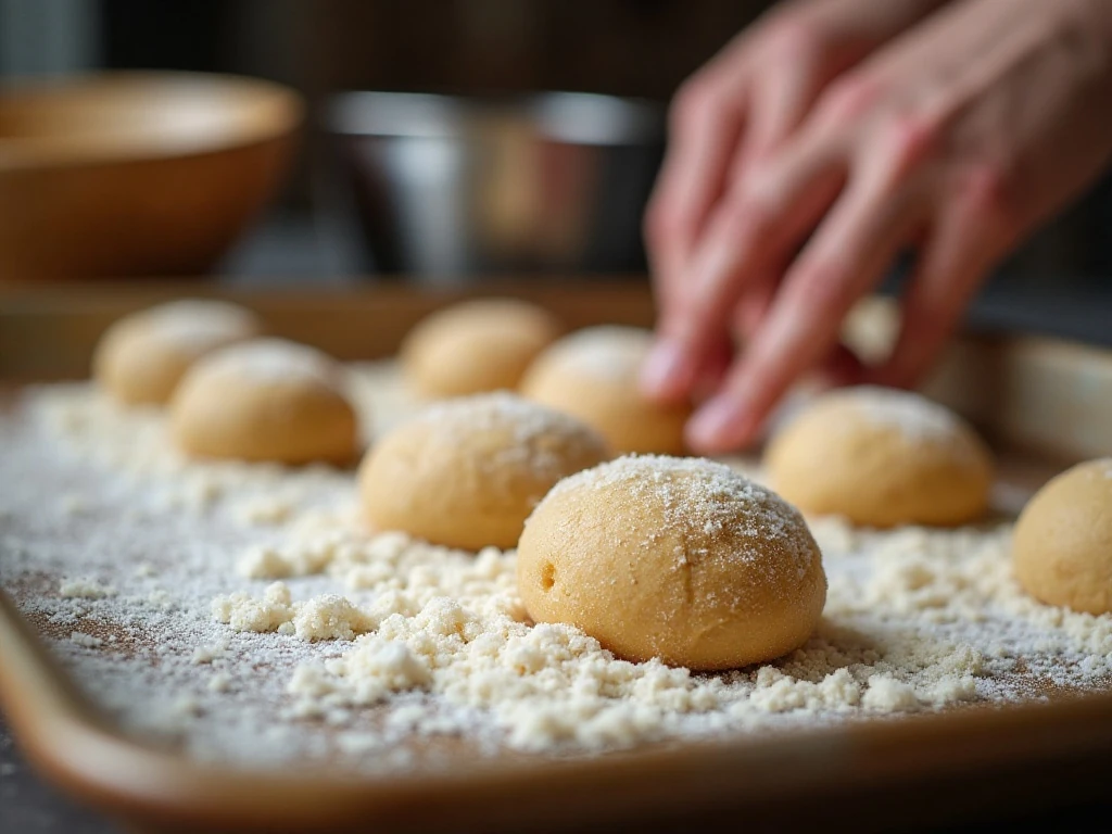 Rolling Snicker-Snaps cookie dough in sugar