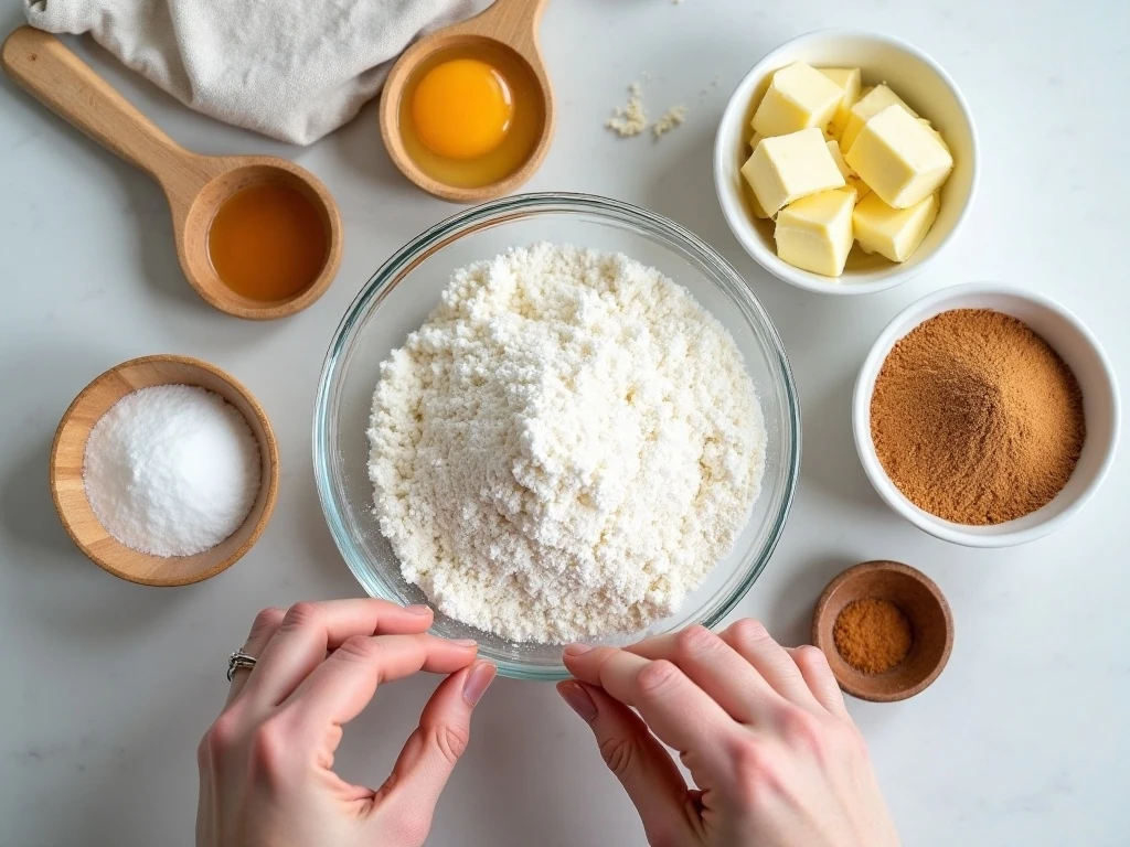 Ingredients for homemade snickerdoodle cookies arranged on a countertop
