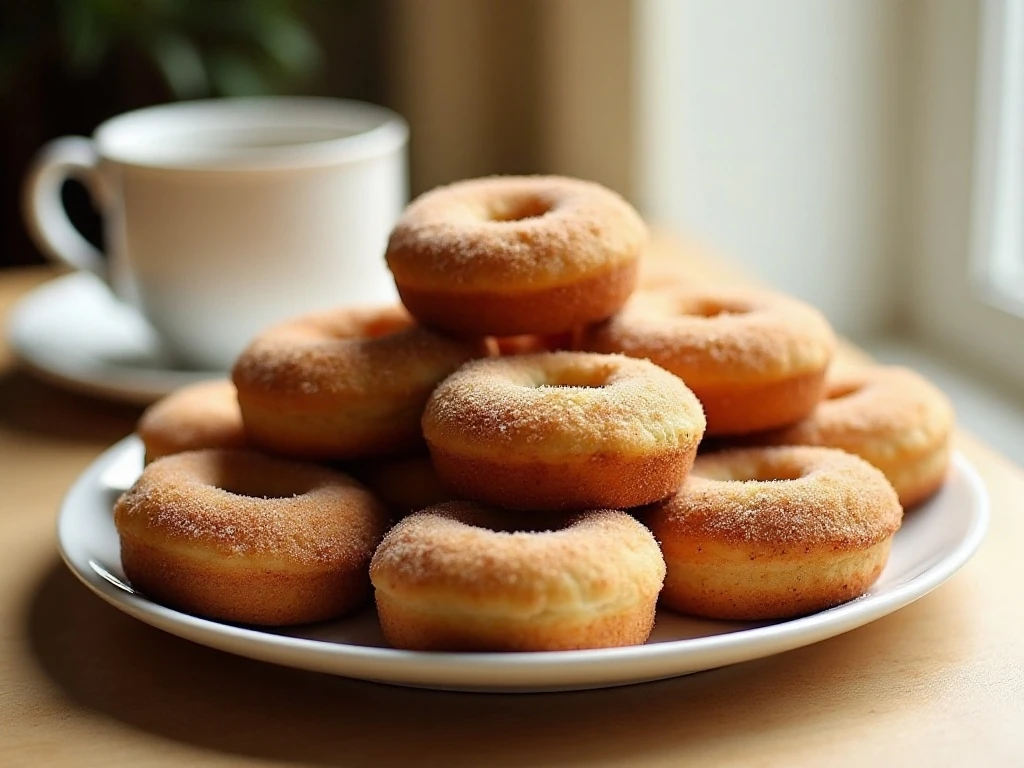 Golden snickerdoodle donut muffins arranged for breakfast