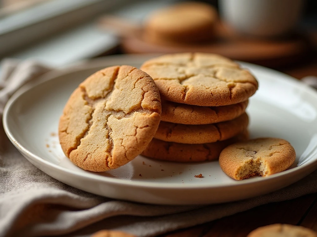 Stack of soft classic snickerdoodle cookies with cinnamon-sugar tops