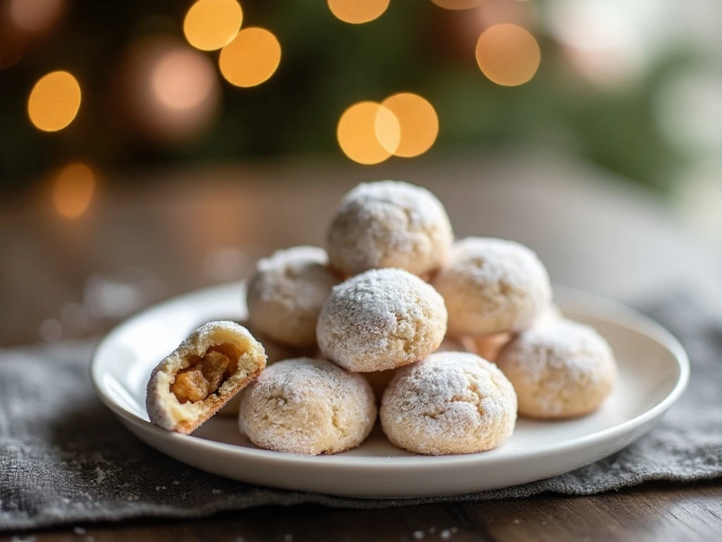 Plate of tender powdered sugar snowball cookies