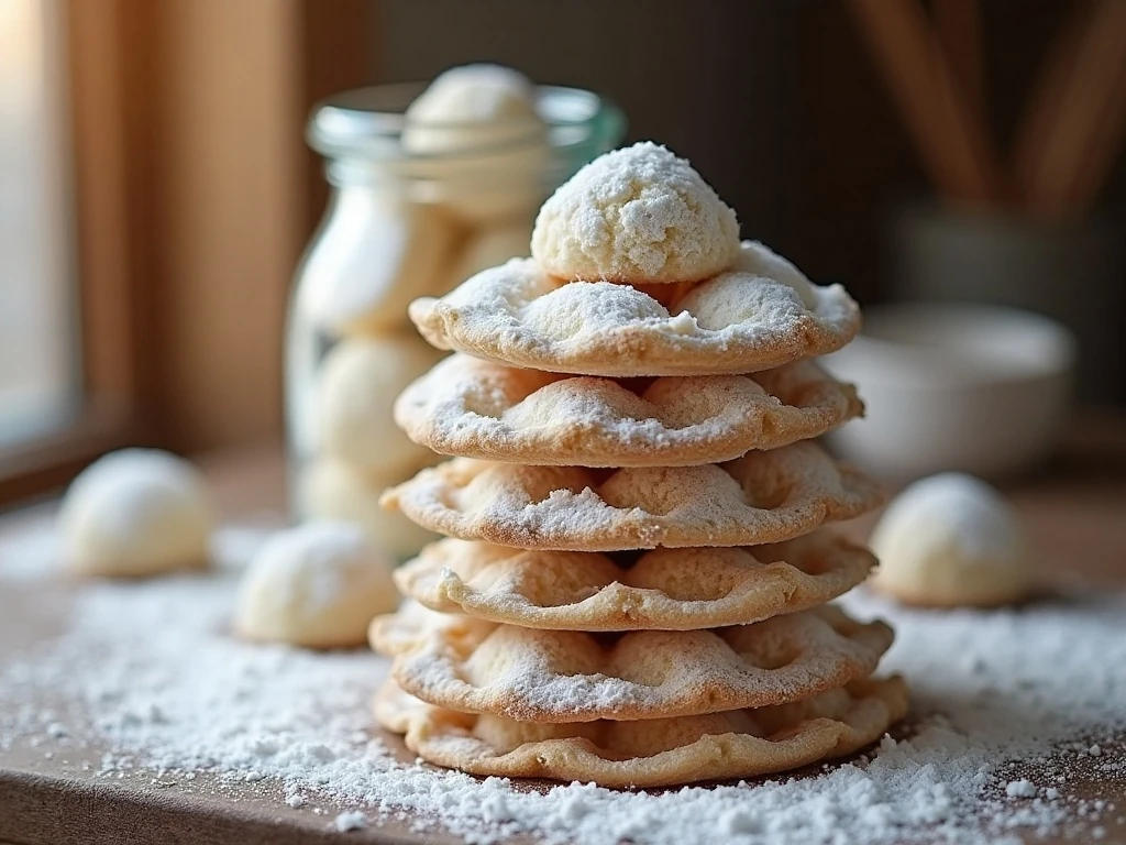 Snowball cookies stored in an airtight container