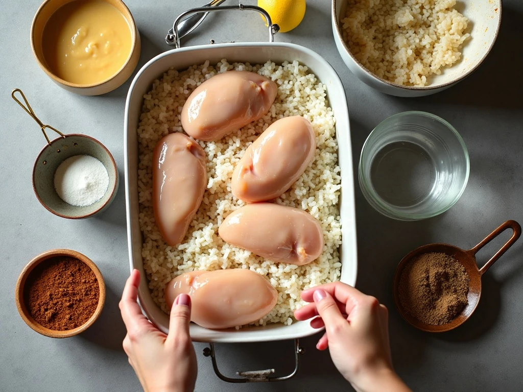 Ingredients for easy chicken and rice casserole