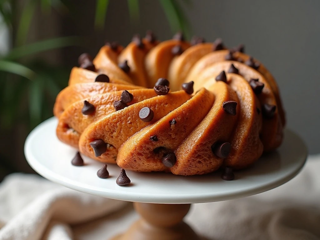 Golden chocolate chip monkey bread served as a pull-apart ring