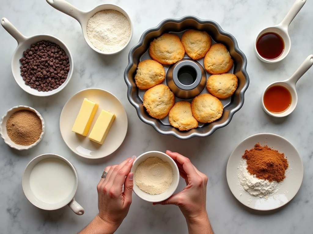 Ingredients for easy chocolate chip monkey bread