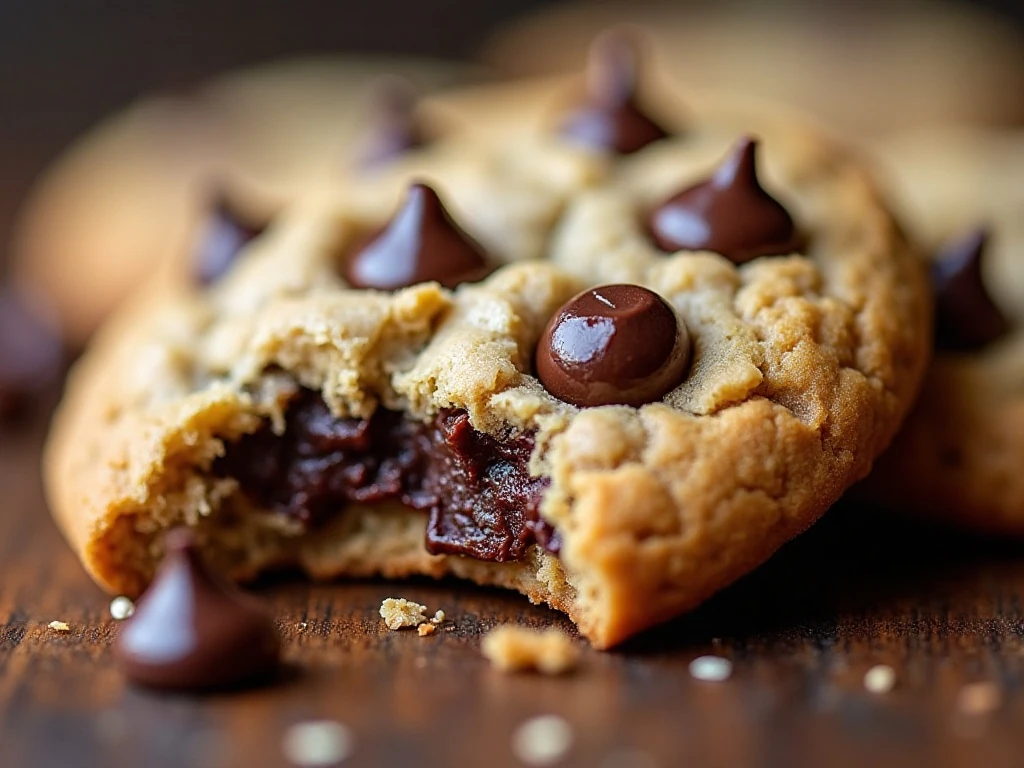 Close-up of a soft chewy oatmeal chocolate chip cookie
