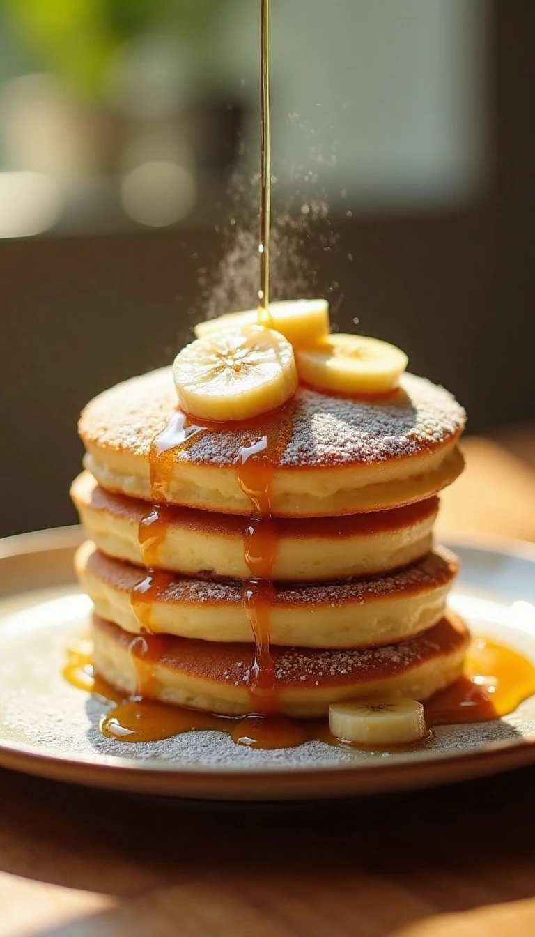 Soft & Fluffy Soufflé Pancakes with Caramelized Bananas Recipe