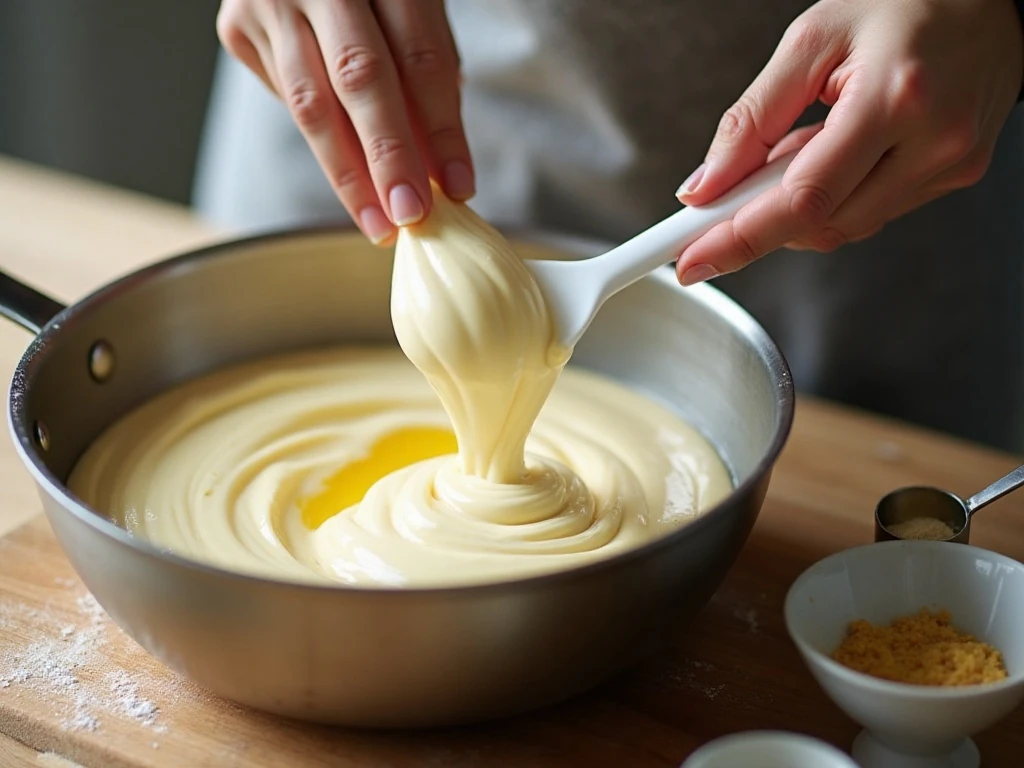 Folding meringue into soufflé pancake batter