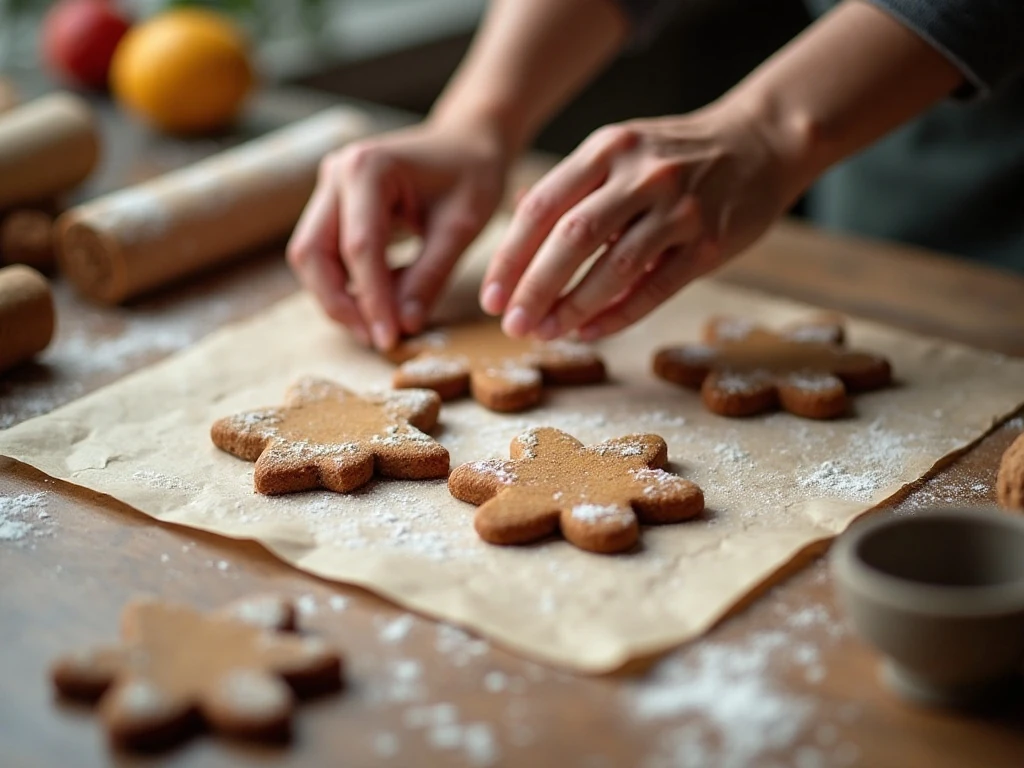 Rolling and cutting chilled gingerbread cookie dough
