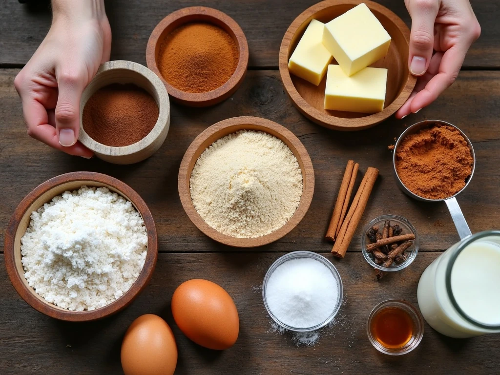 Ingredients for soft molasses cookies and molasses frosting
