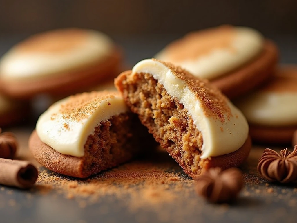 Close-up showing the tender crumb and molasses frosting on a cookie