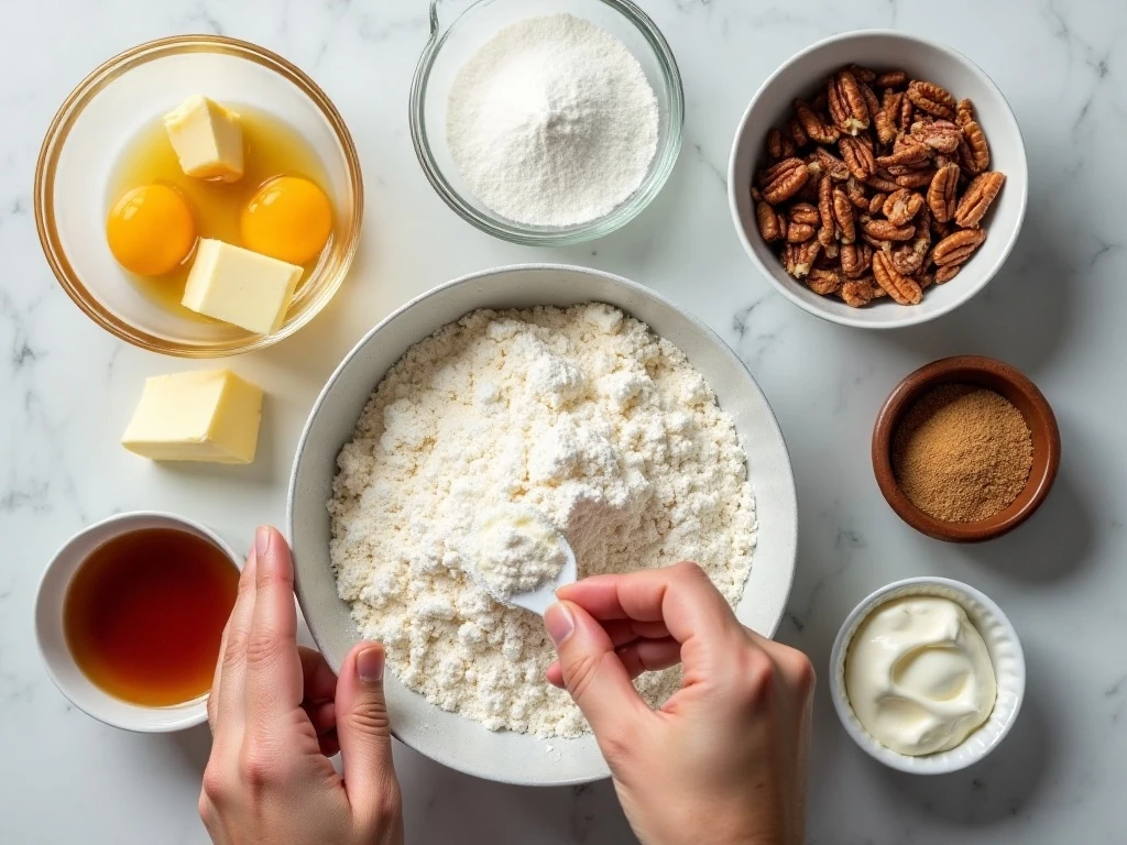 Ingredients for sour cream coffee cake and cinnamon streusel