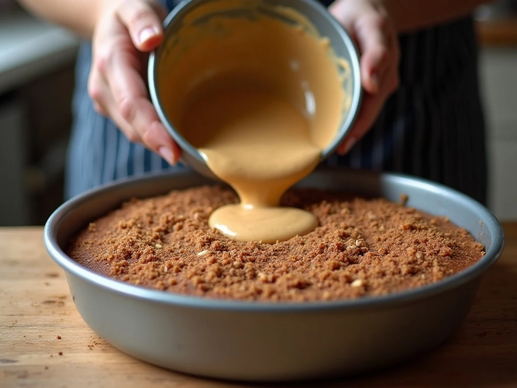 Layering coffee cake batter with cinnamon streusel