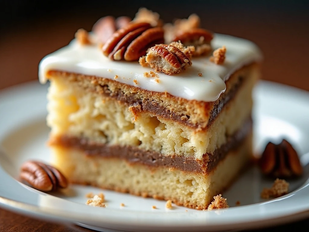 Close-up of moist coffee cake crumb and cinnamon streusel