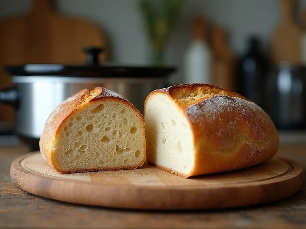 Homemade crockpot sourdough bread with a chewy crumb