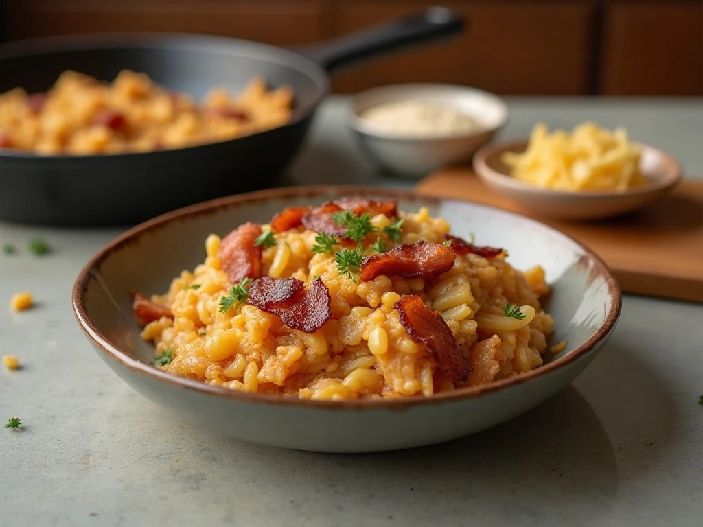 A reheated serving of Southern fried cabbage with bacon