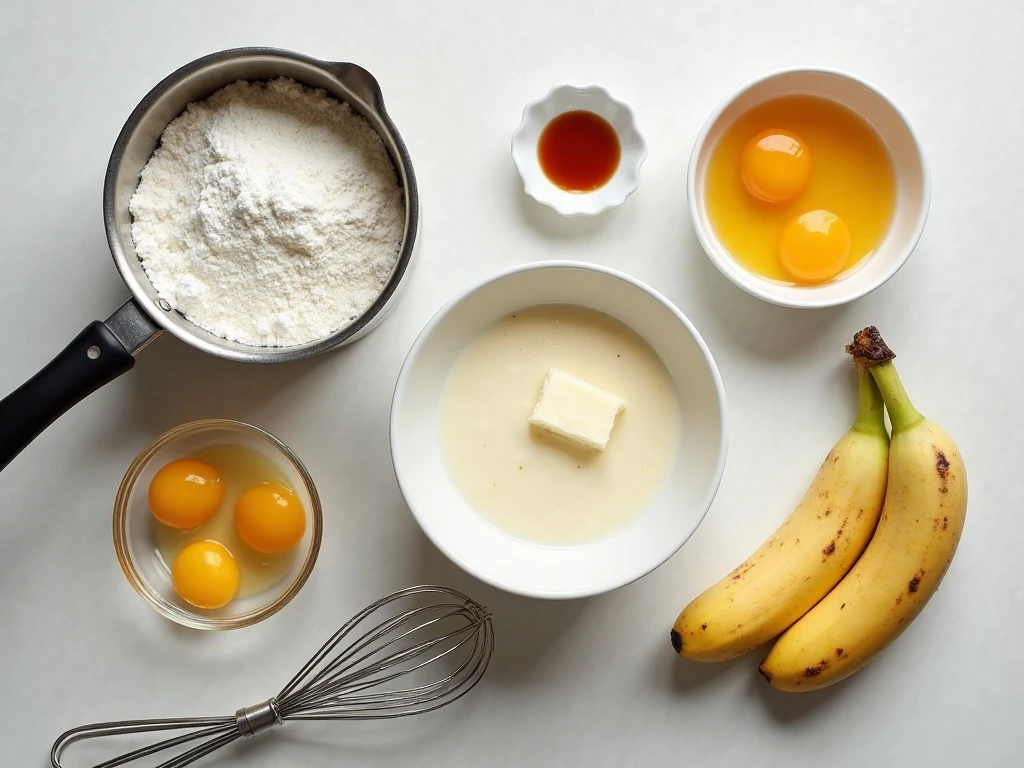 Ingredients for homemade Southern banana pudding arranged on a kitchen counter