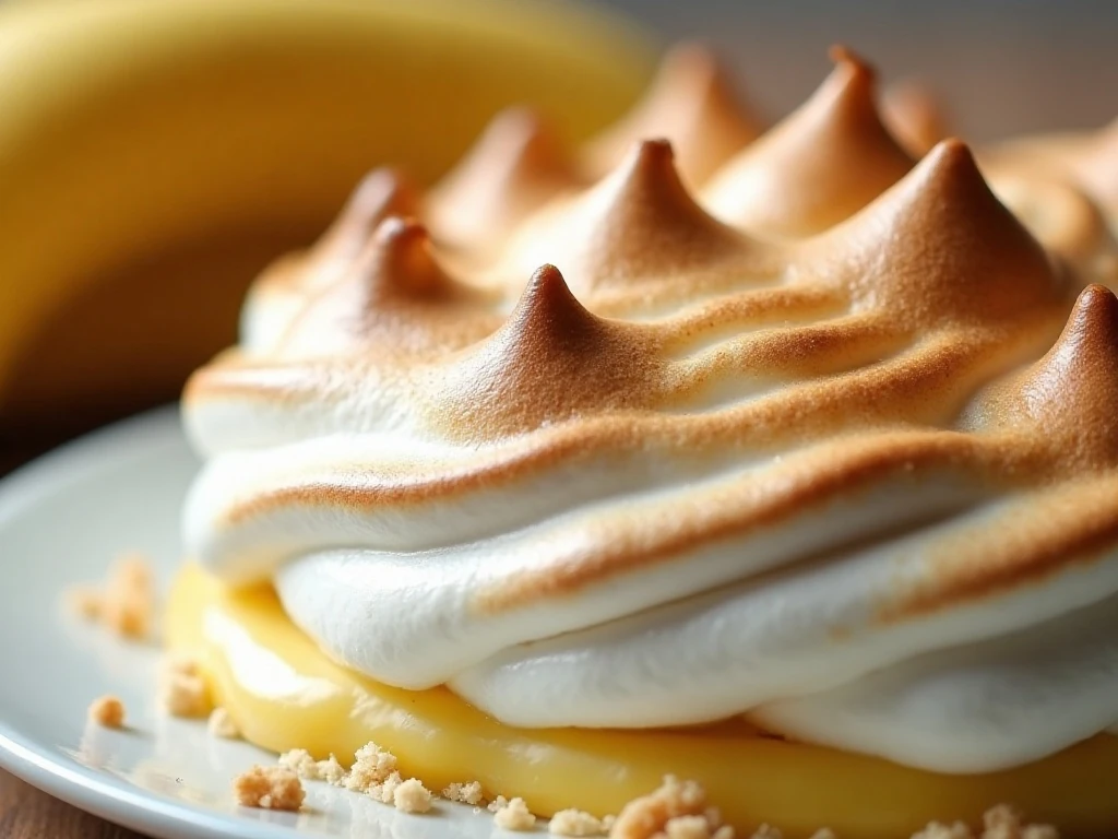 Golden meringue topping on homemade Southern banana pudding