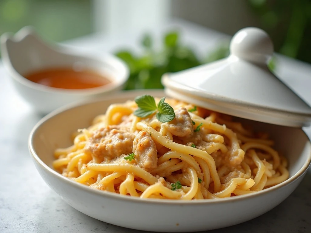Stored and reheated Southern chicken spaghetti casserole