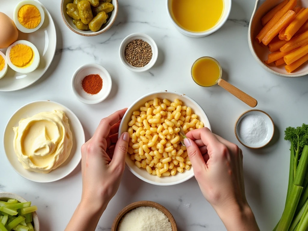 Ingredients for homemade Southern macaroni salad