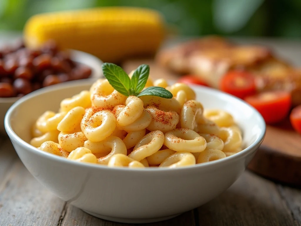 Southern macaroni salad served with barbecue sides