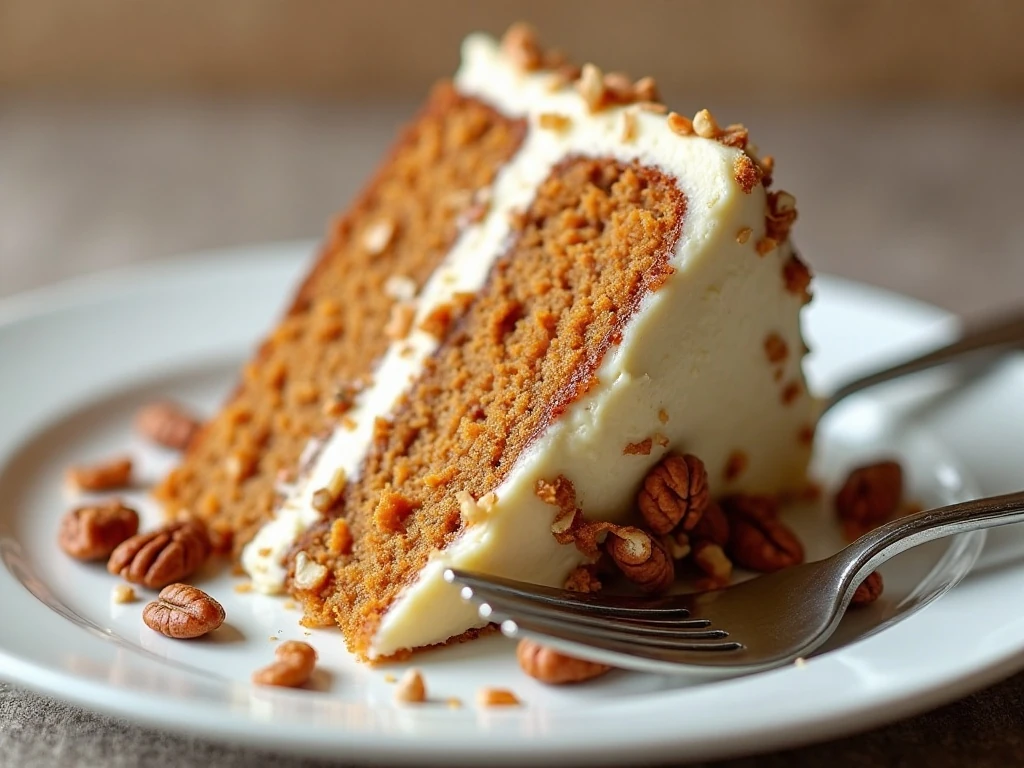 Neatly sliced refrigerated carrot cake ready to serve