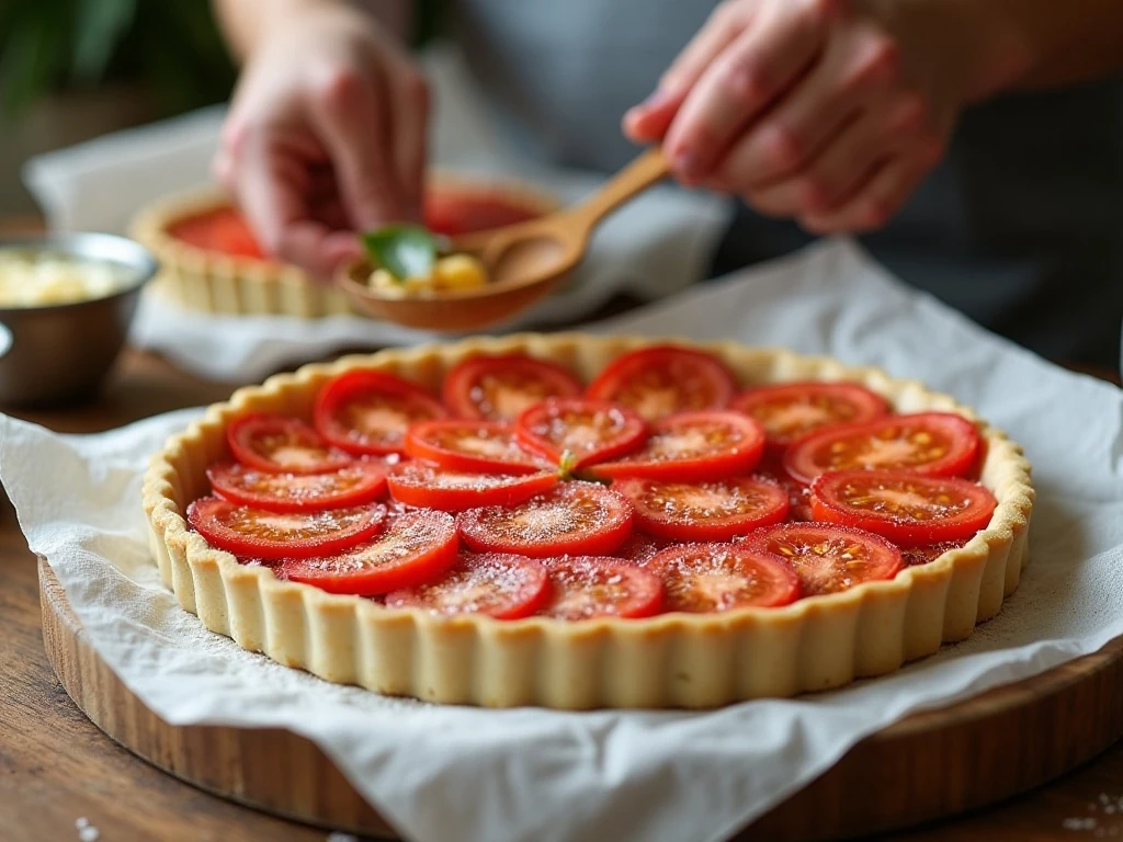 Salted tomato slices draining before being layered into a Southern tomato pie