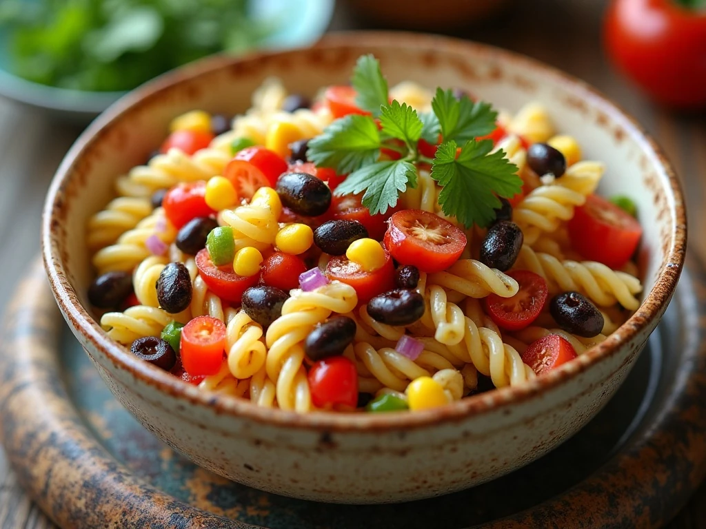 Colorful Southwest pasta salad served in a bowl