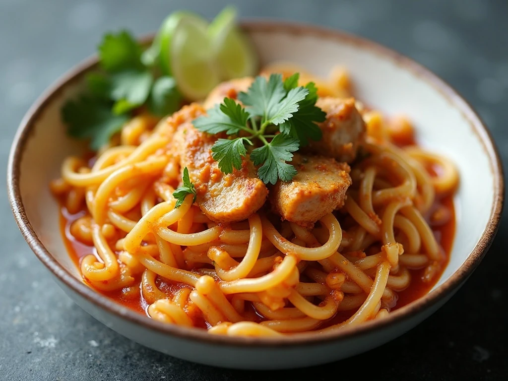 Reheated leftover Southwest pasta with chicken ready to serve