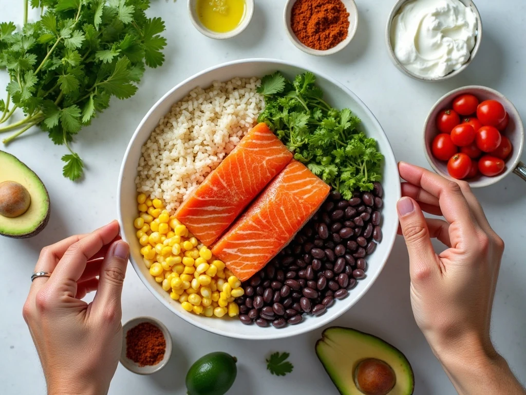 Ingredients for an easy Southwest salmon bowl recipe