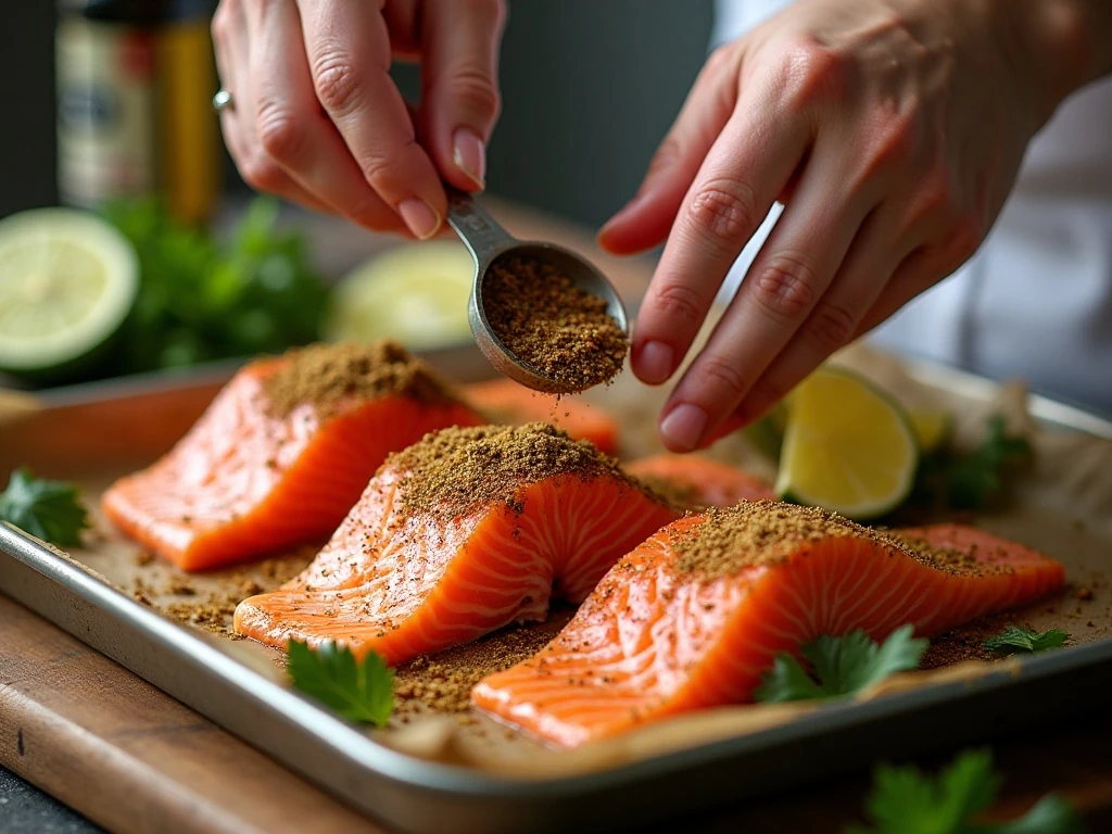 Seasoning salmon with Southwest spices and lime