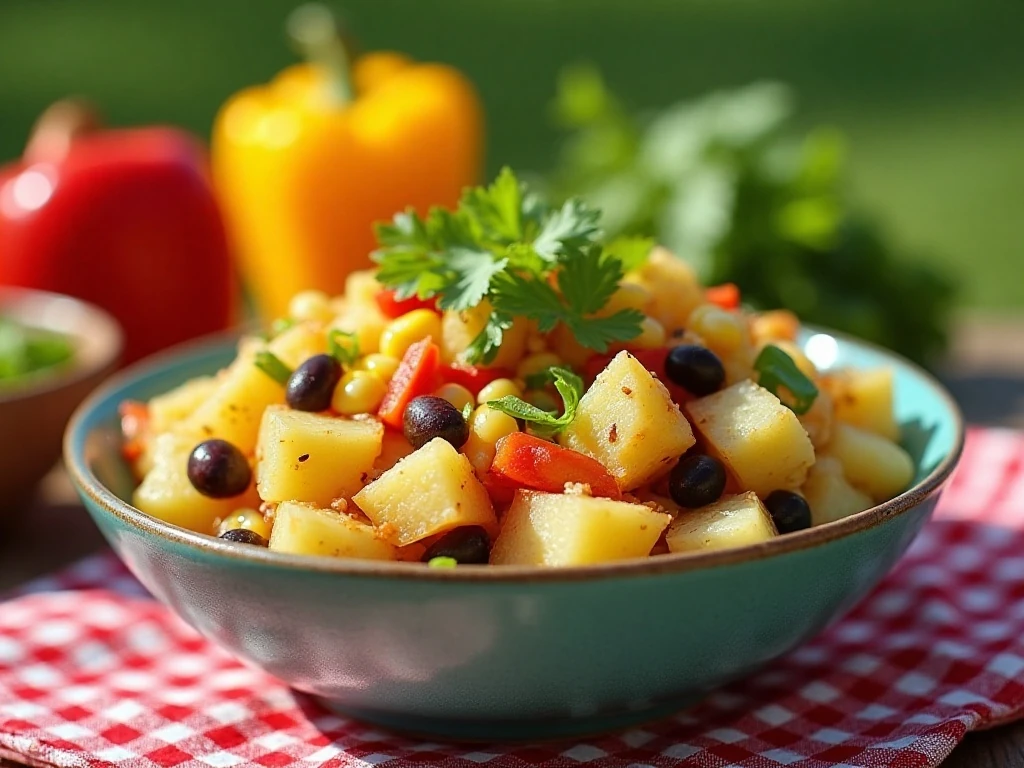Colorful Southwestern potato salad served in a bowl