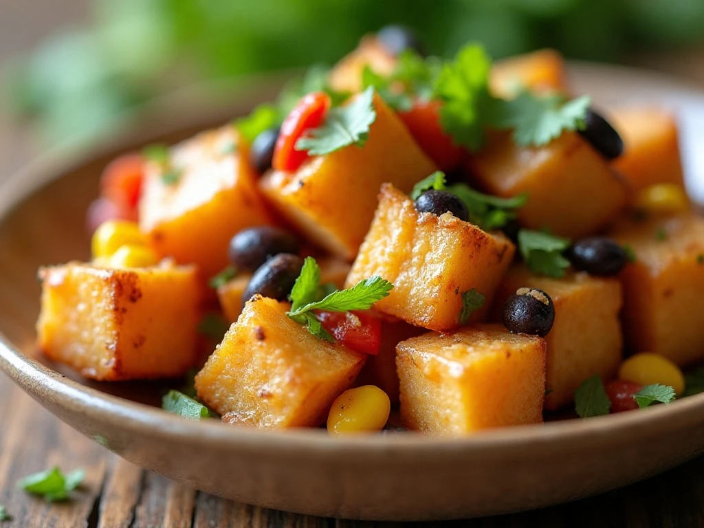 Close-up of creamy Southwestern potato salad texture