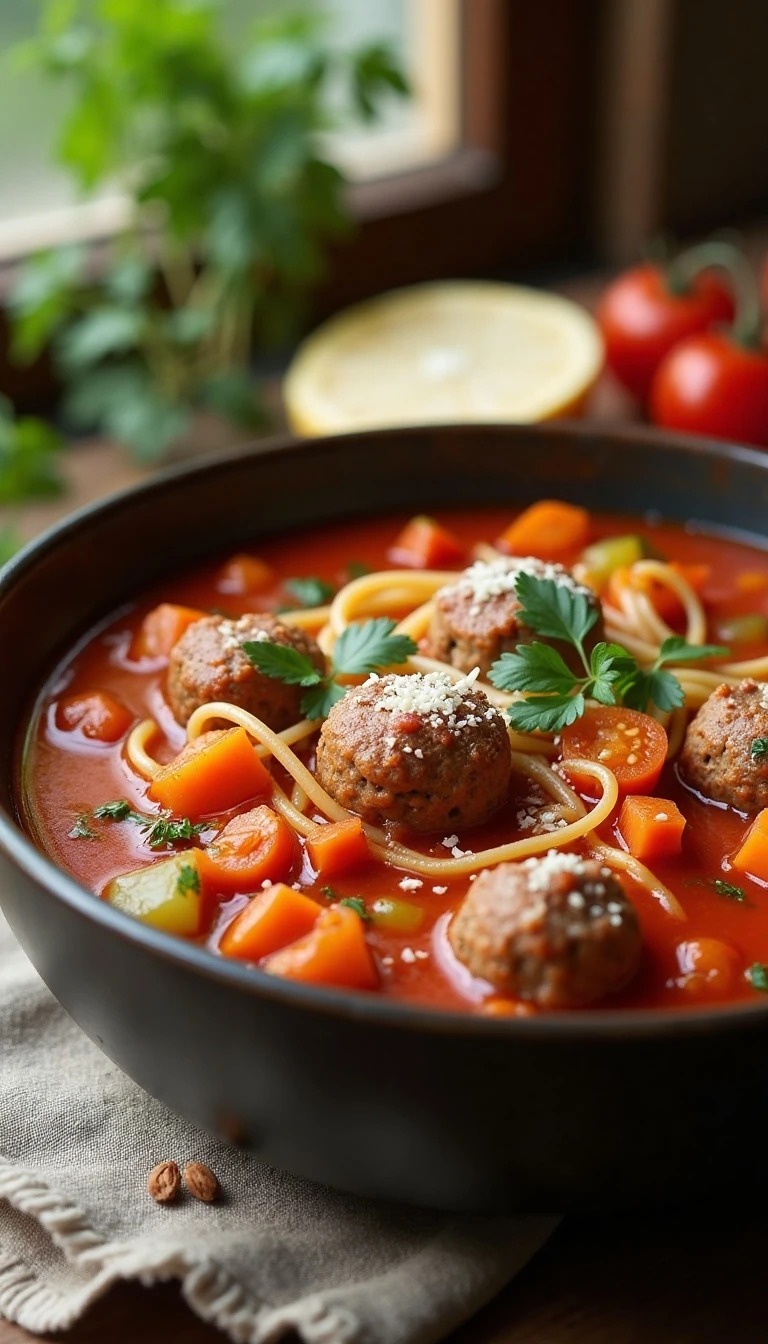Easy Spaghetti and Meatball Soup Recipe for a Cozy Family Dinner