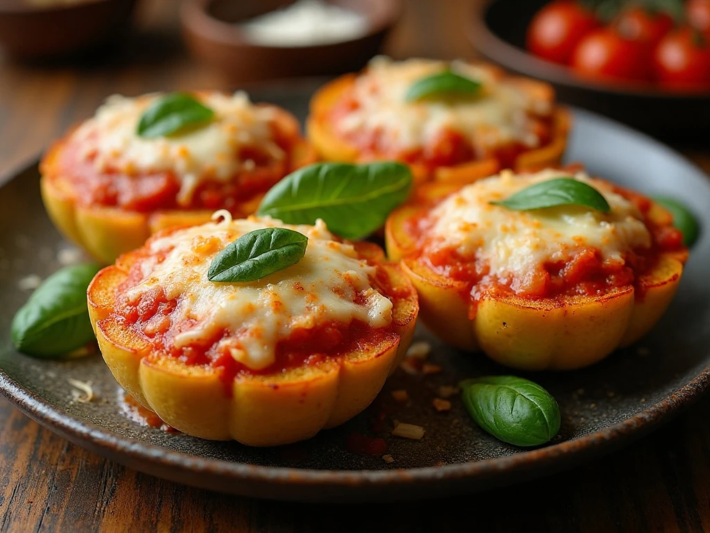 Cheesy spaghetti squash pizza boats served for dinner