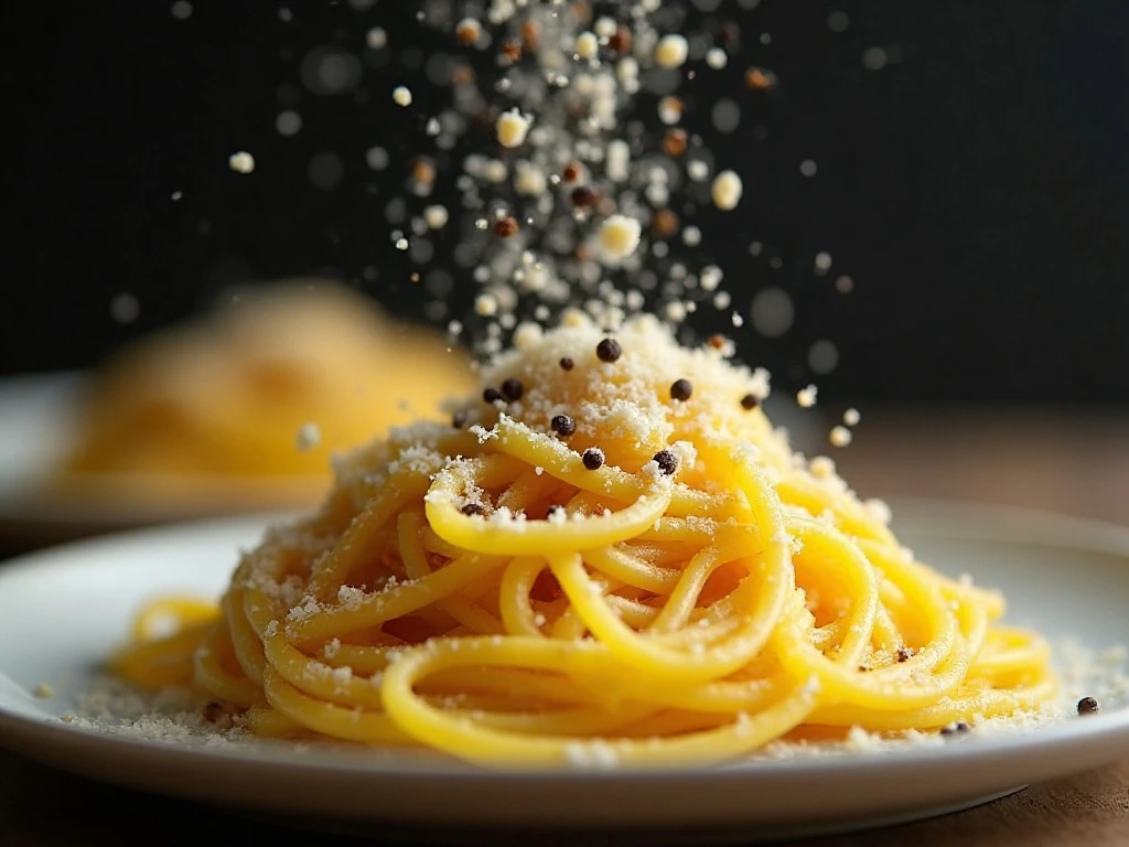 Pecorino and black pepper garnish on spaghetti squash