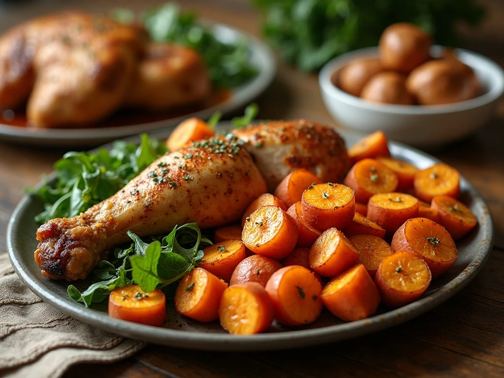 Spiced sweet potatoes served with a complete family dinner