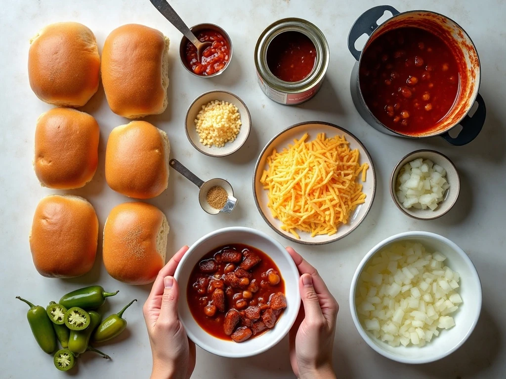 Ingredients for easy spicy chili dog casserole