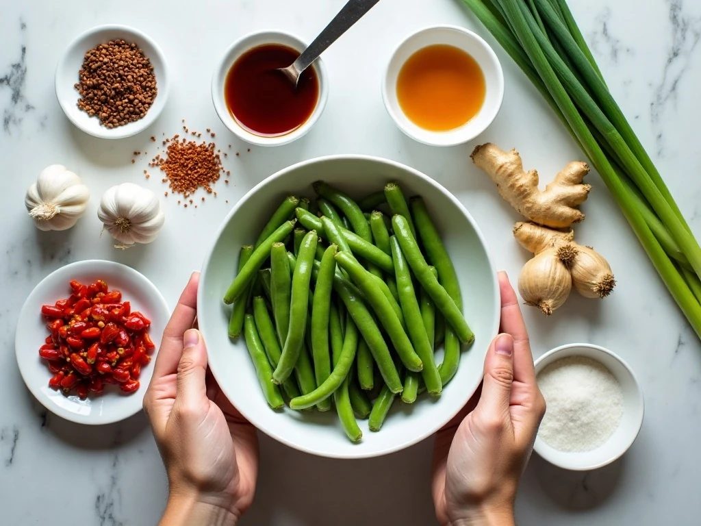 Ingredients for spicy green bean stir-fry