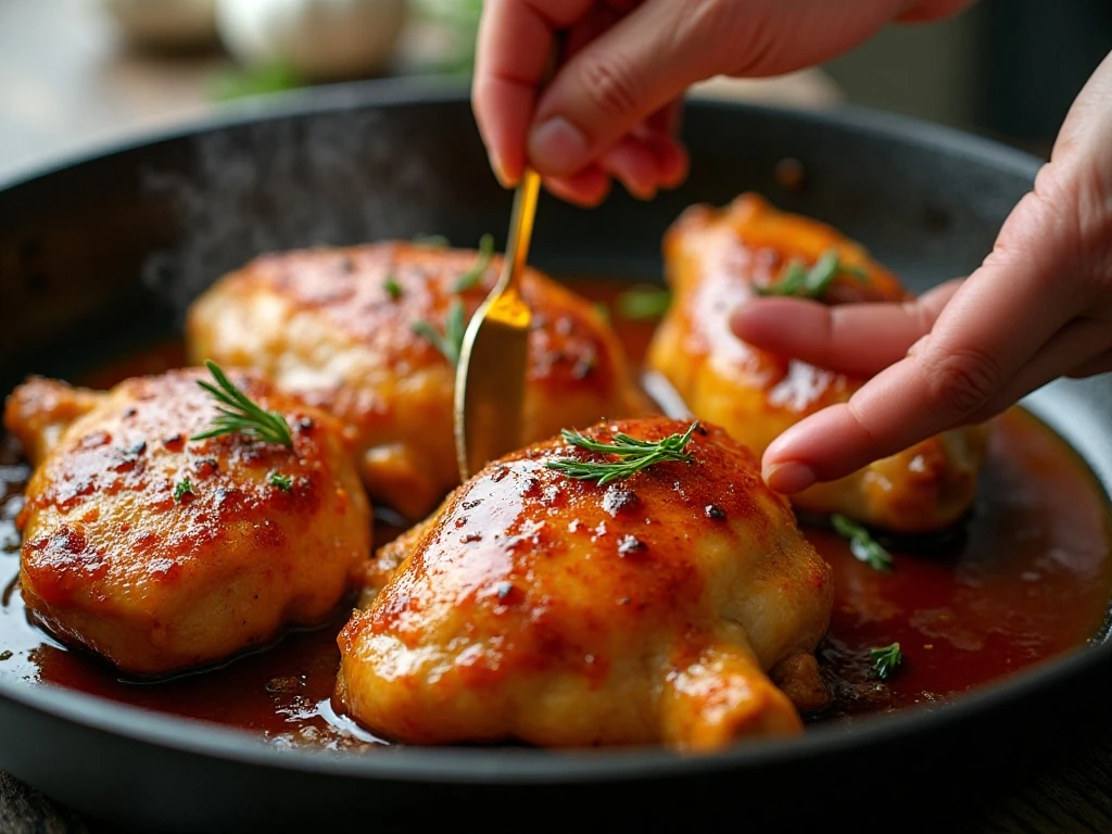 Chicken coated in a thick glossy spicy honey glaze