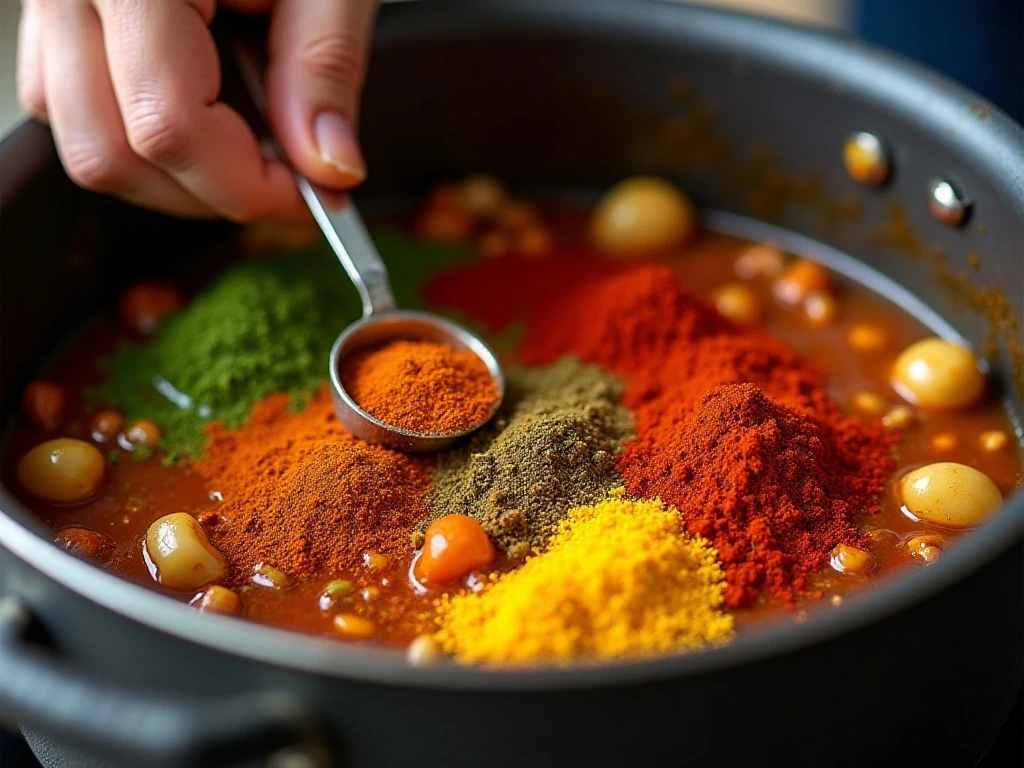 Blooming spices with sauteed vegetables for chili