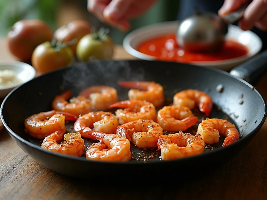 Shrimp searing for a tender texture