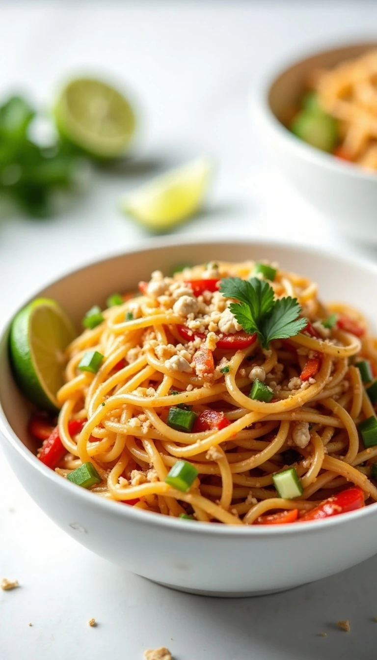 Spicy Thai Spaghetti Salad Recipe with Creamy Peanut Dressing
