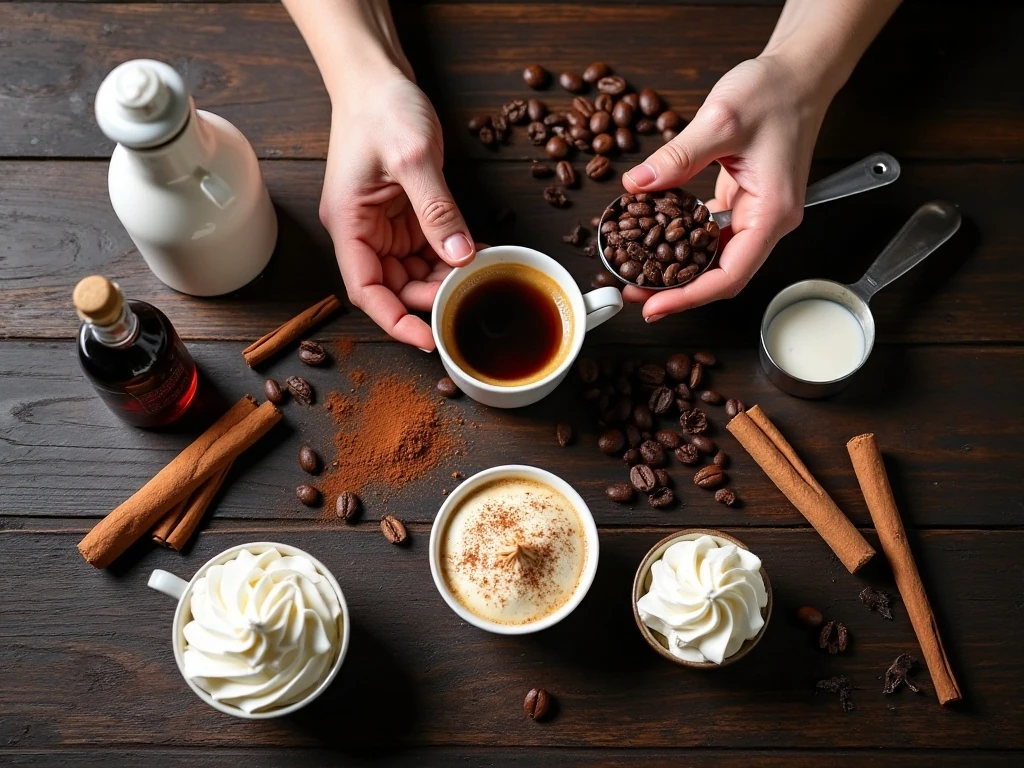 Ingredients for homemade spiked mocha cappuccino